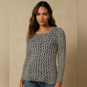 Kenar Open Knit Pullover Sweater Top Black White Large